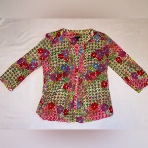 Talbots Women's Small/Petite - Multicolor Patchwork Floral Button-Up Tunic